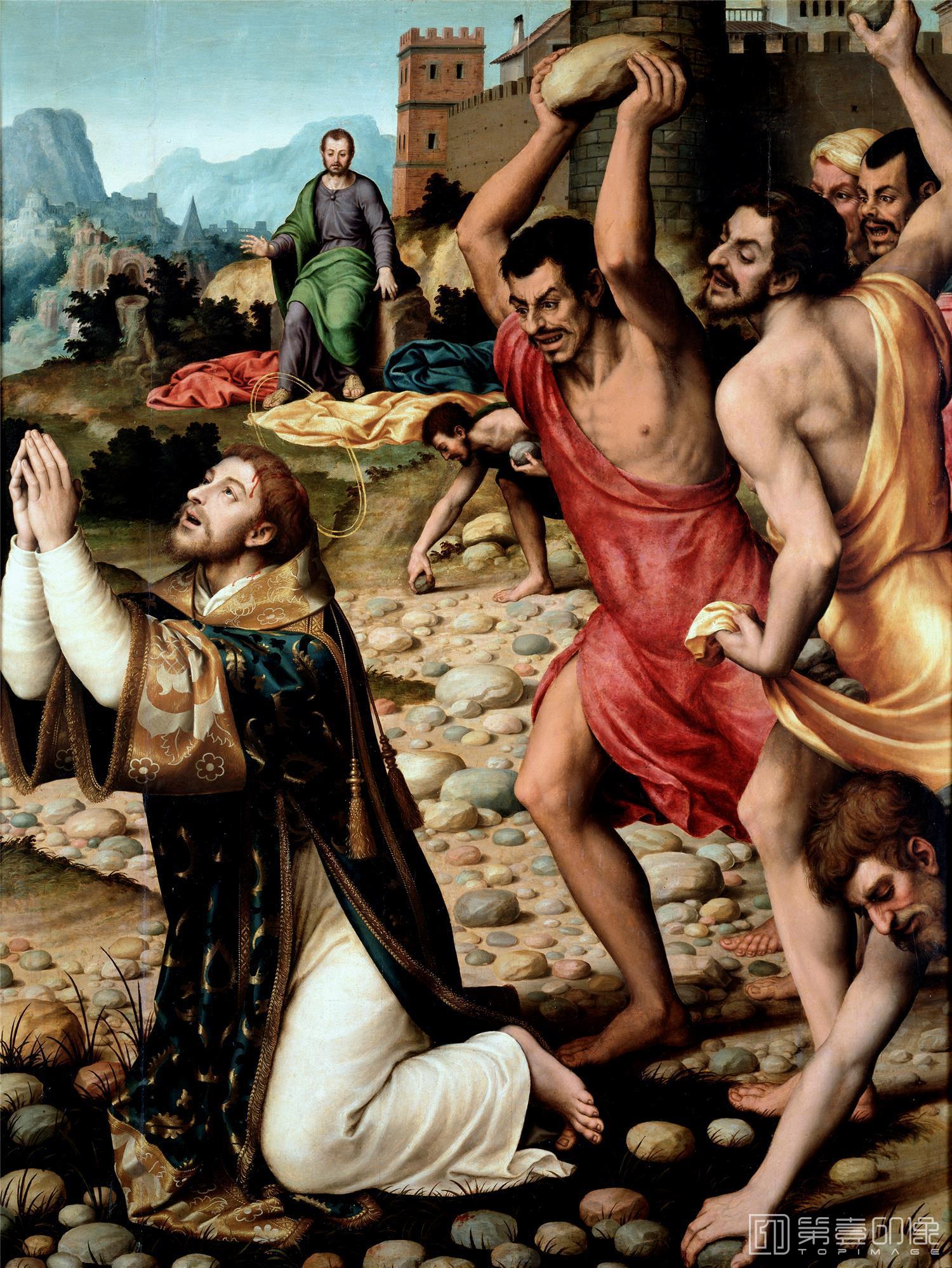 油画-西班牙普拉多美术馆油画藏画-Juanes, Juan de-Martirio de San Esteban-160cm x 123cm-1458